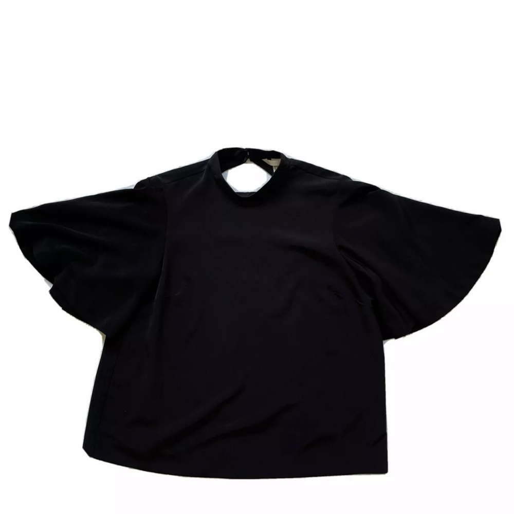 H&M short sleeve polyester open back black top 4